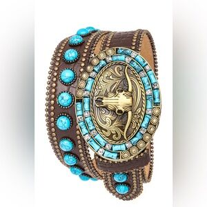 Unisex Genuine Leather Rodeo Concho Western Statement Belt